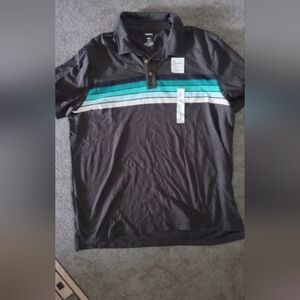 Sonoma Men's Polo with Black, White, and Teal Stripes